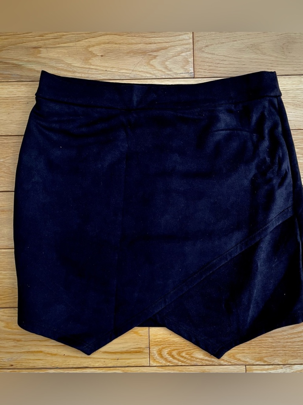 Newbury Kustom Black Suede Wrap Mini Skirt | Size M | Asymmetrical | Edgy Chic